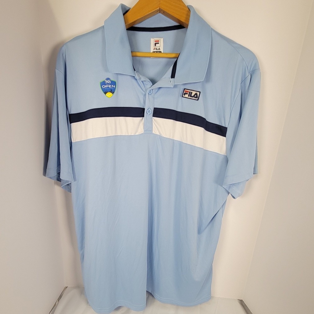 Fila Mens W&S Open Cincinnati Tennis Polo Shirt Blue XXL Short Sleeve Striped